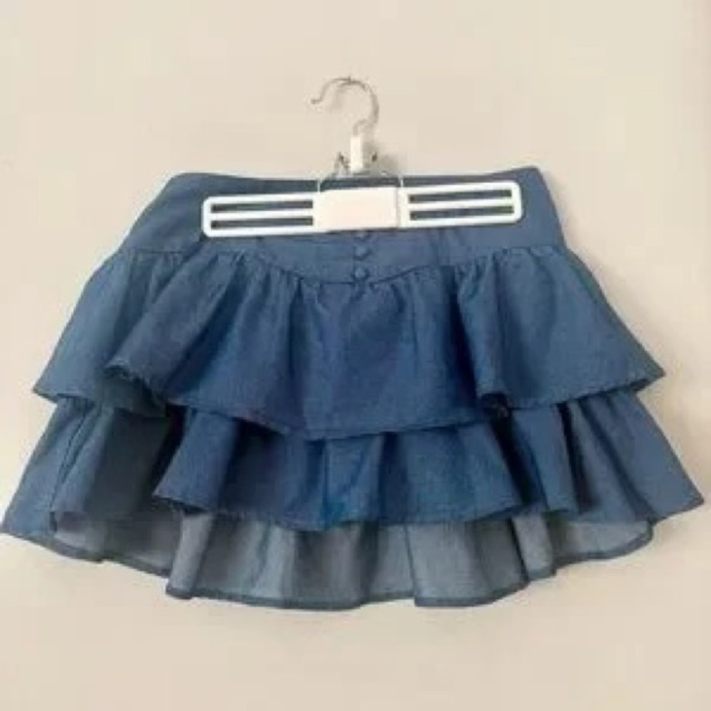 Cotton Candy Blue Tiered Ruffle Skater Skirt